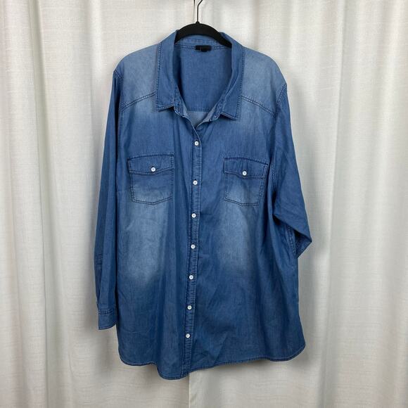 Torrid Blue Denim Long Sleeve Button Up Shirt Sz.4 - Picture 6 of 16